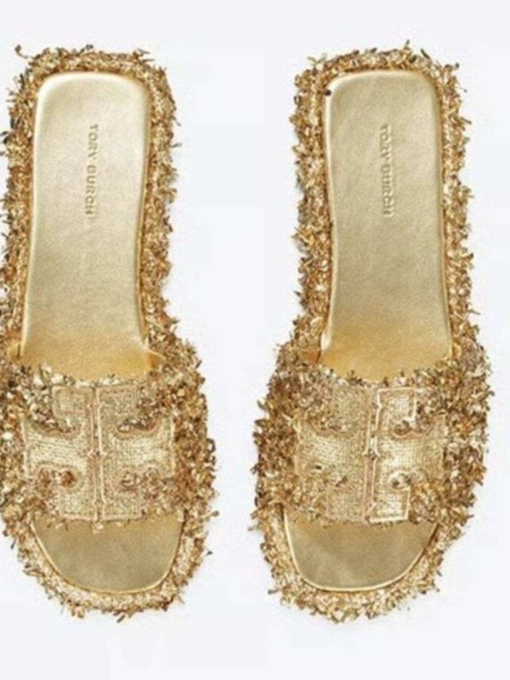 Tory Burch Double T Sport Slides Tinsel Gold